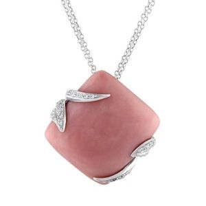 LucaCarati18KWGPinkOpalDiamondNecklaceDouble Chain